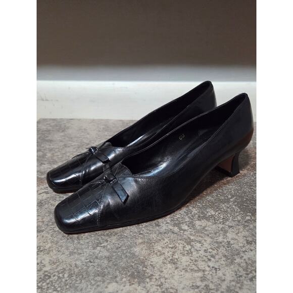 Vaneli Black Leather Croc Embossed Low Heel Pumps Women’s 6M - Picture 1 of 9